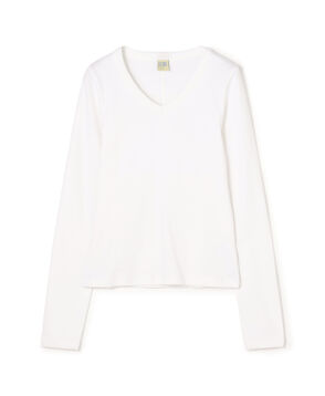 FLORE FLORE JILL コットン VネックロングスリーブTシャツ