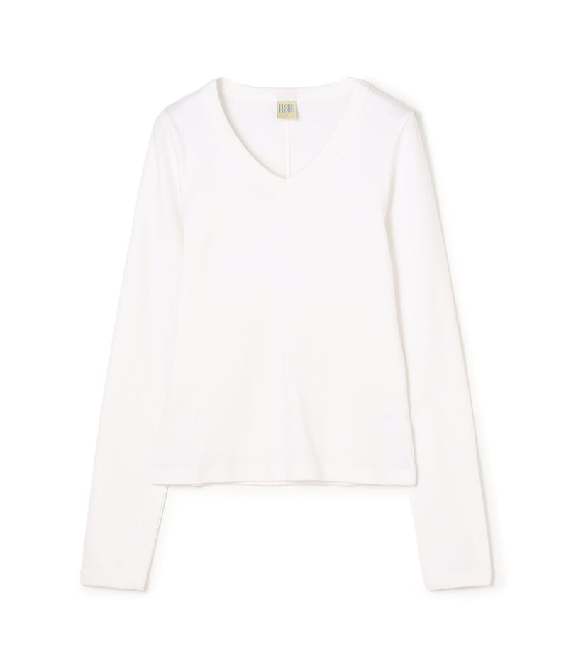 FLORE FLORE JILL コットン VネックロングスリーブTシャツ