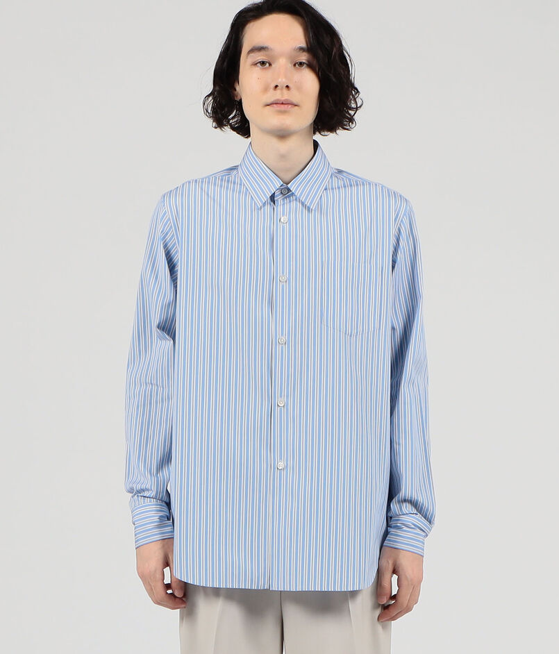 FUMITO GANRYU pleated cleric shirt ストライプシャツ