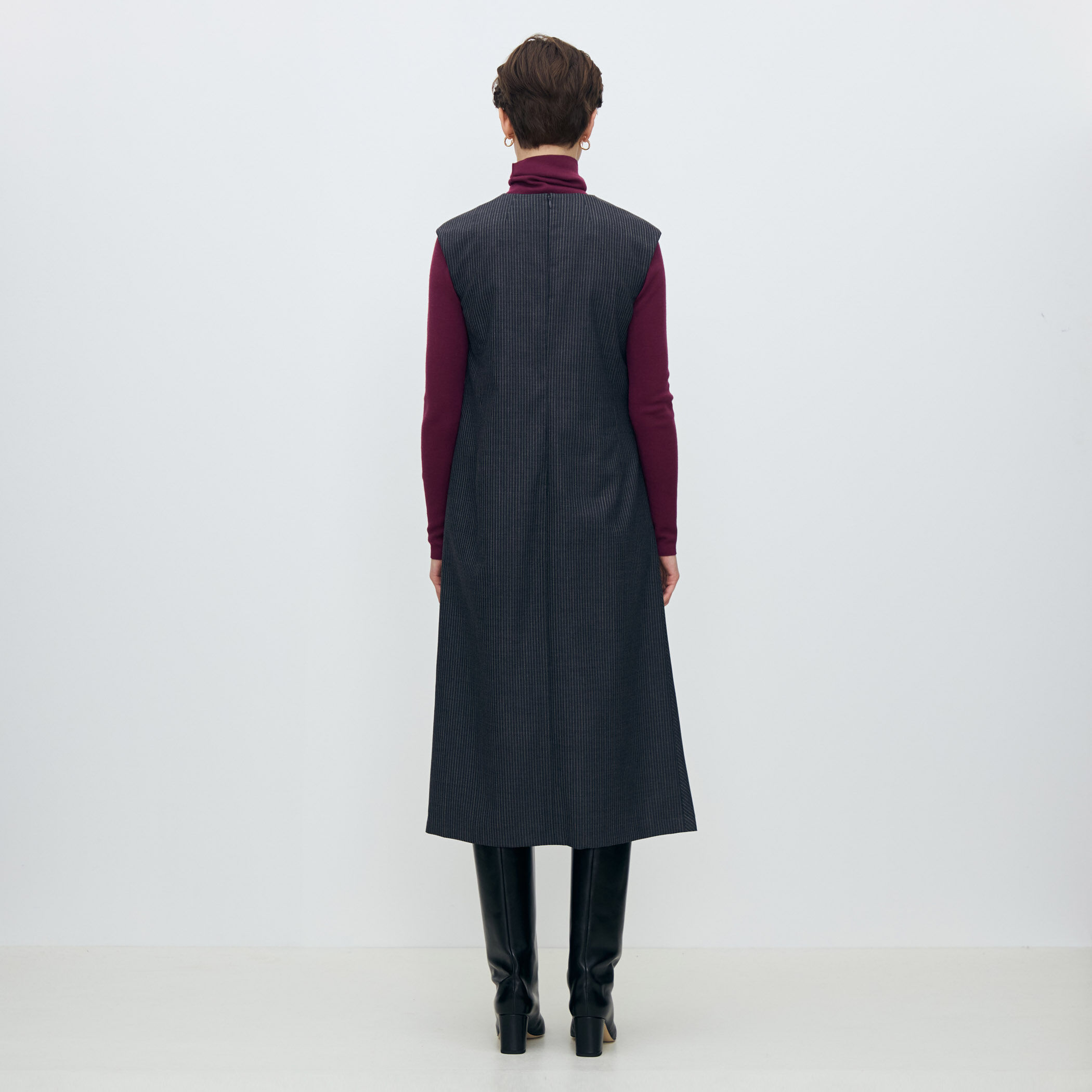 シングルトラックストライプ アシンメトリードレープワンピース