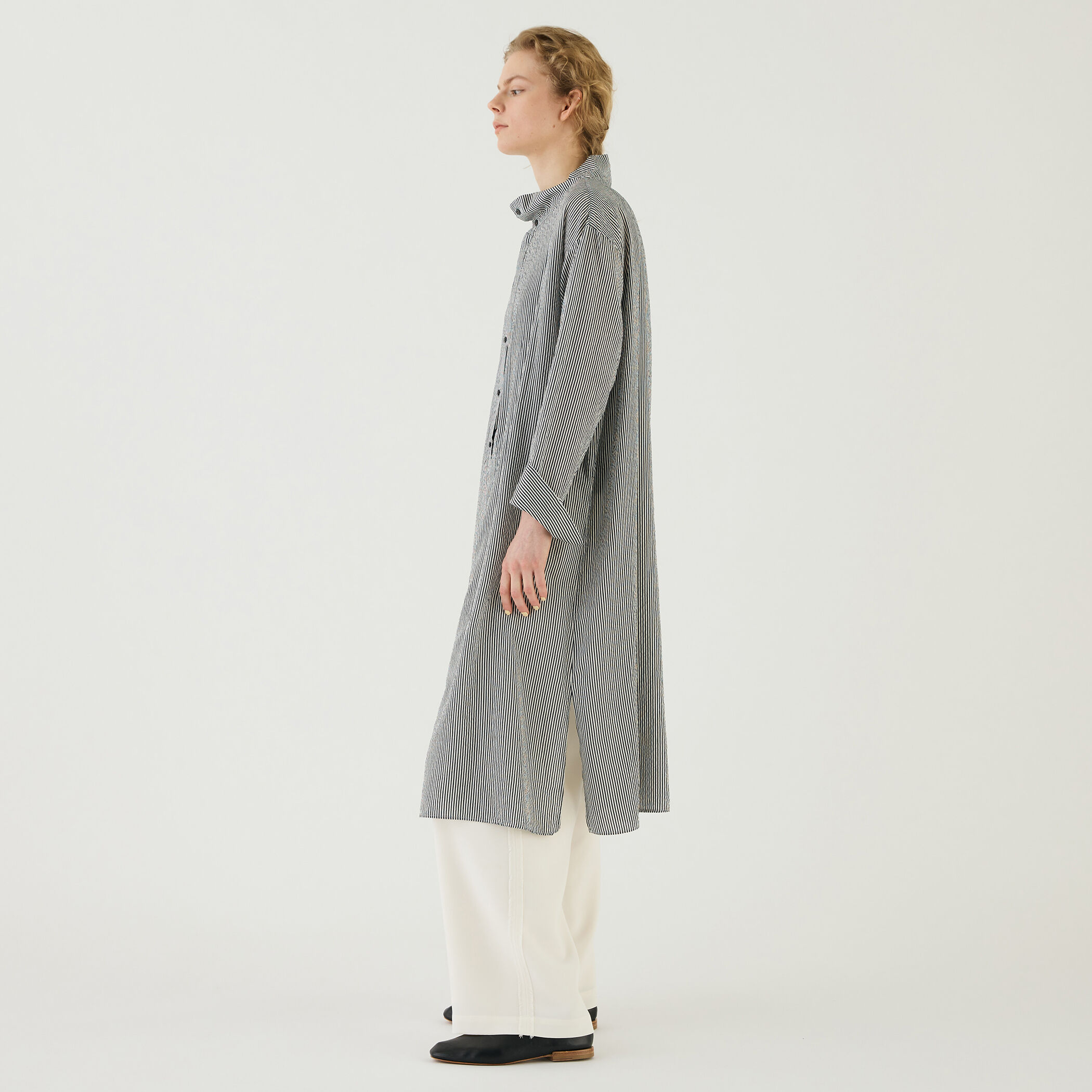 □セルロースシルクブロード ハイネックロングシャツ