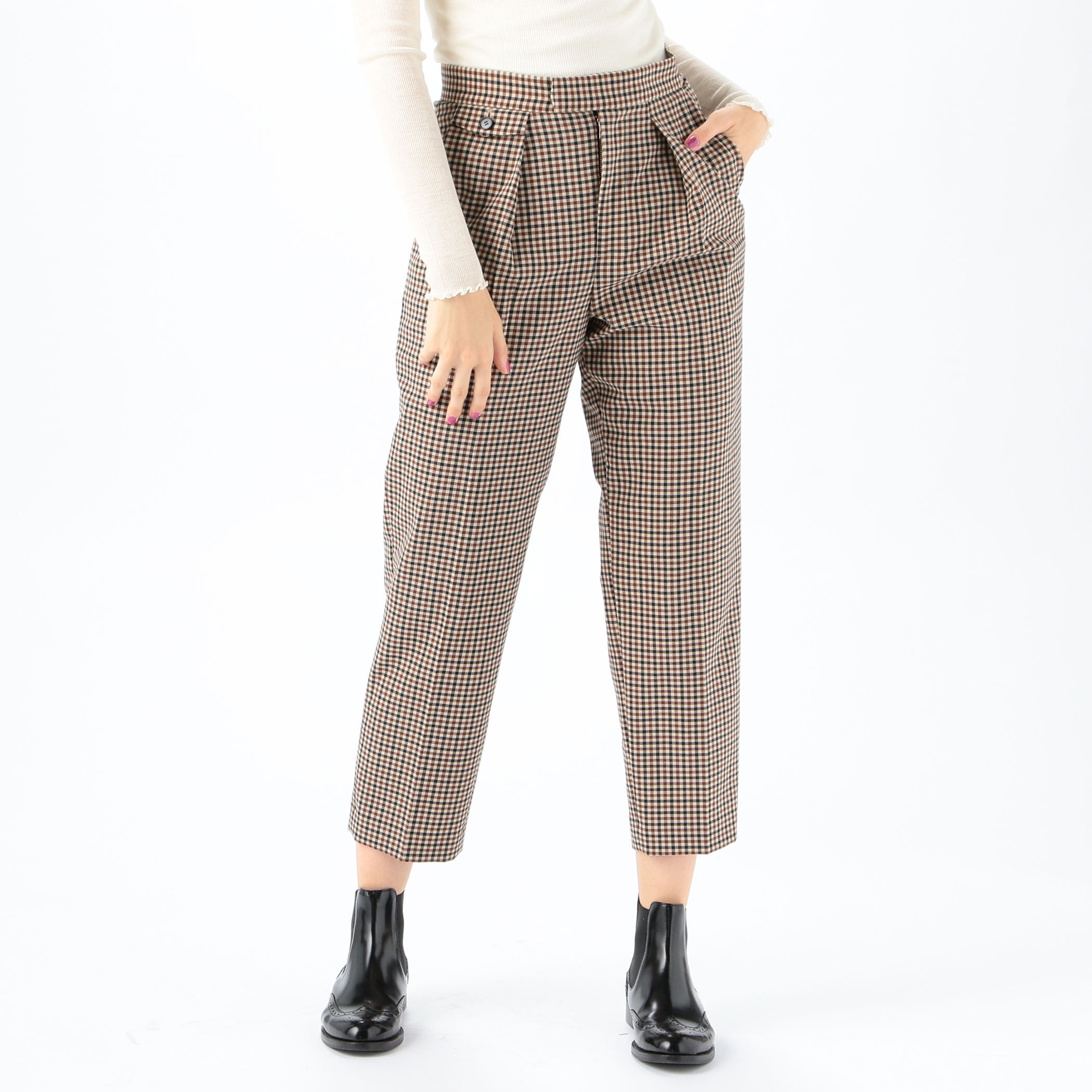 MACPHEE ストレッチポプリン フロントタックテーパードパンツ レディース ストレッチポプリン フロントタックテーパードパンツ
