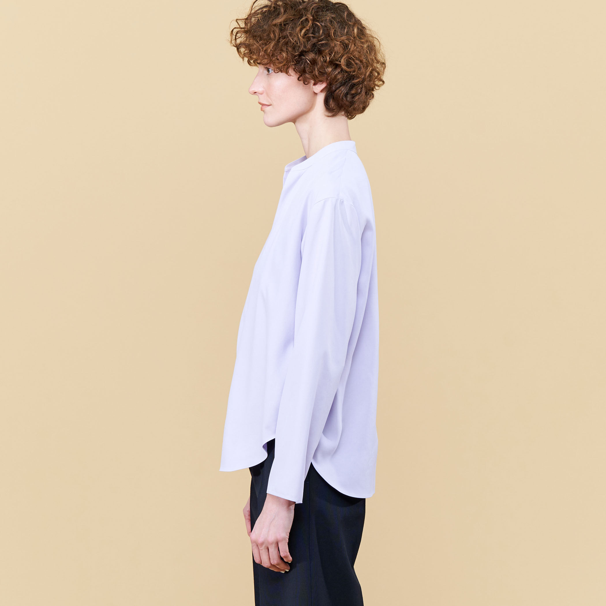 TechLinen バンドカラー半袖シャツ(M 75紺): トップス | TAKA-Q