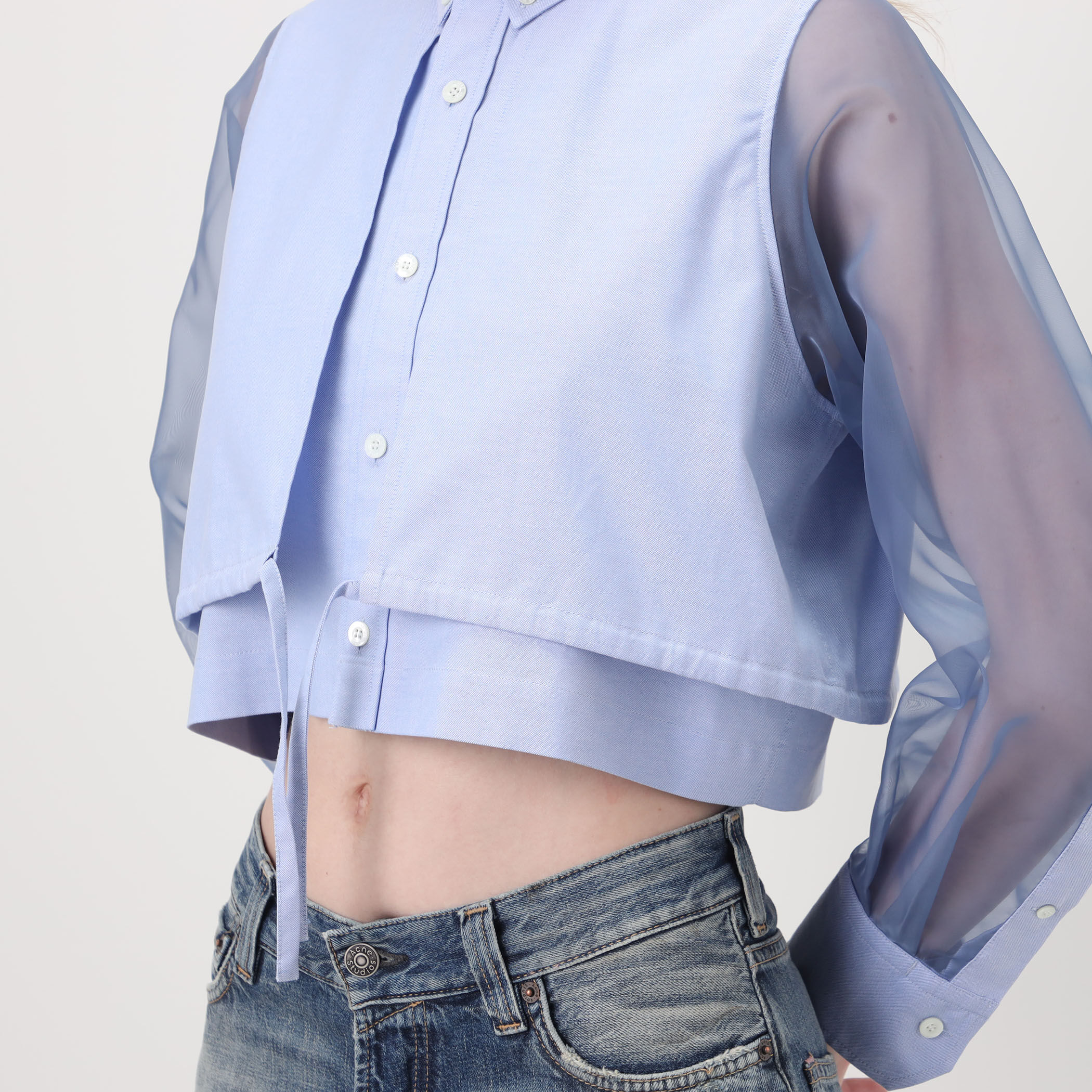 HYKE OXFORD SHEER SLEEVE SHIRT シアースリーブシャツ