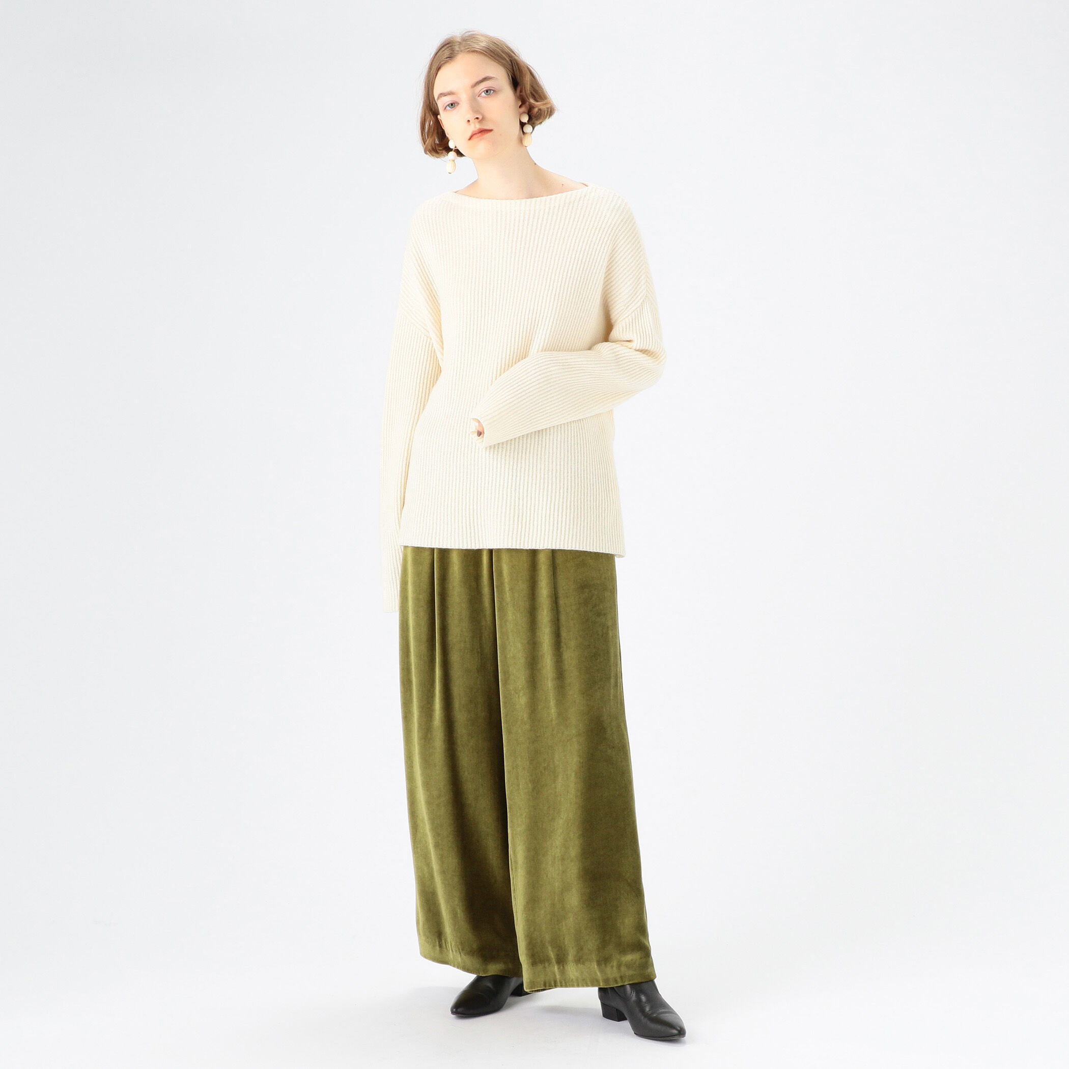 ウールセーブルカシミヤ 2-wayボートネックプルオーバー