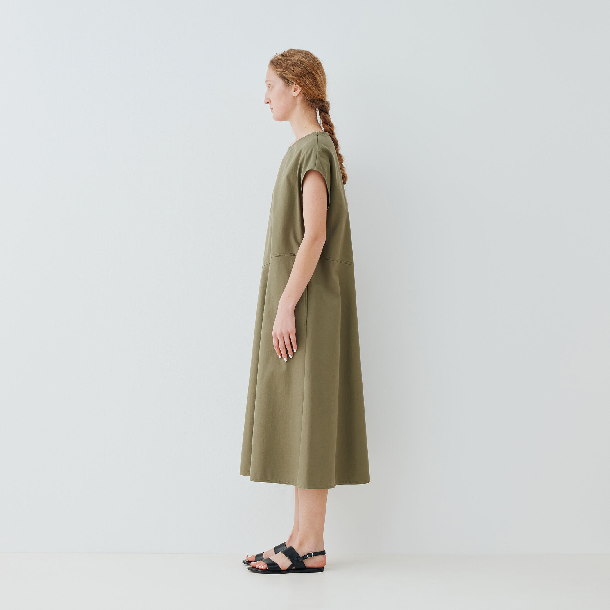 ノンマーセライズドコットン フレンチスリーブワンピース