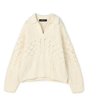 コットンウールアラン オープンカラープルオーバー