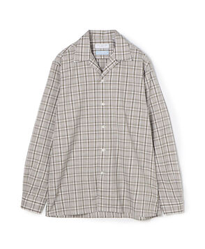■コットンリネン オープンカラーロングスリーブ チェックシャツ ALUMO