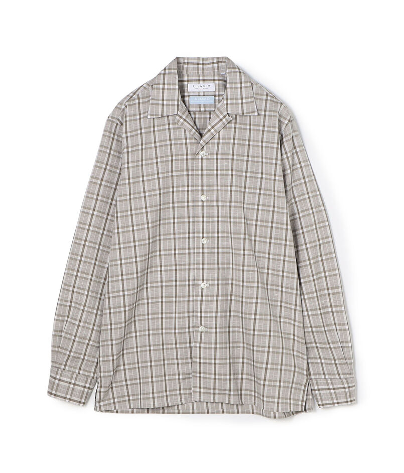 ■コットンリネン オープンカラーロングスリーブ チェックシャツ ALUMO ■コットンリネン オープンカラーロングスリーブ チェックシャツ ALUMO