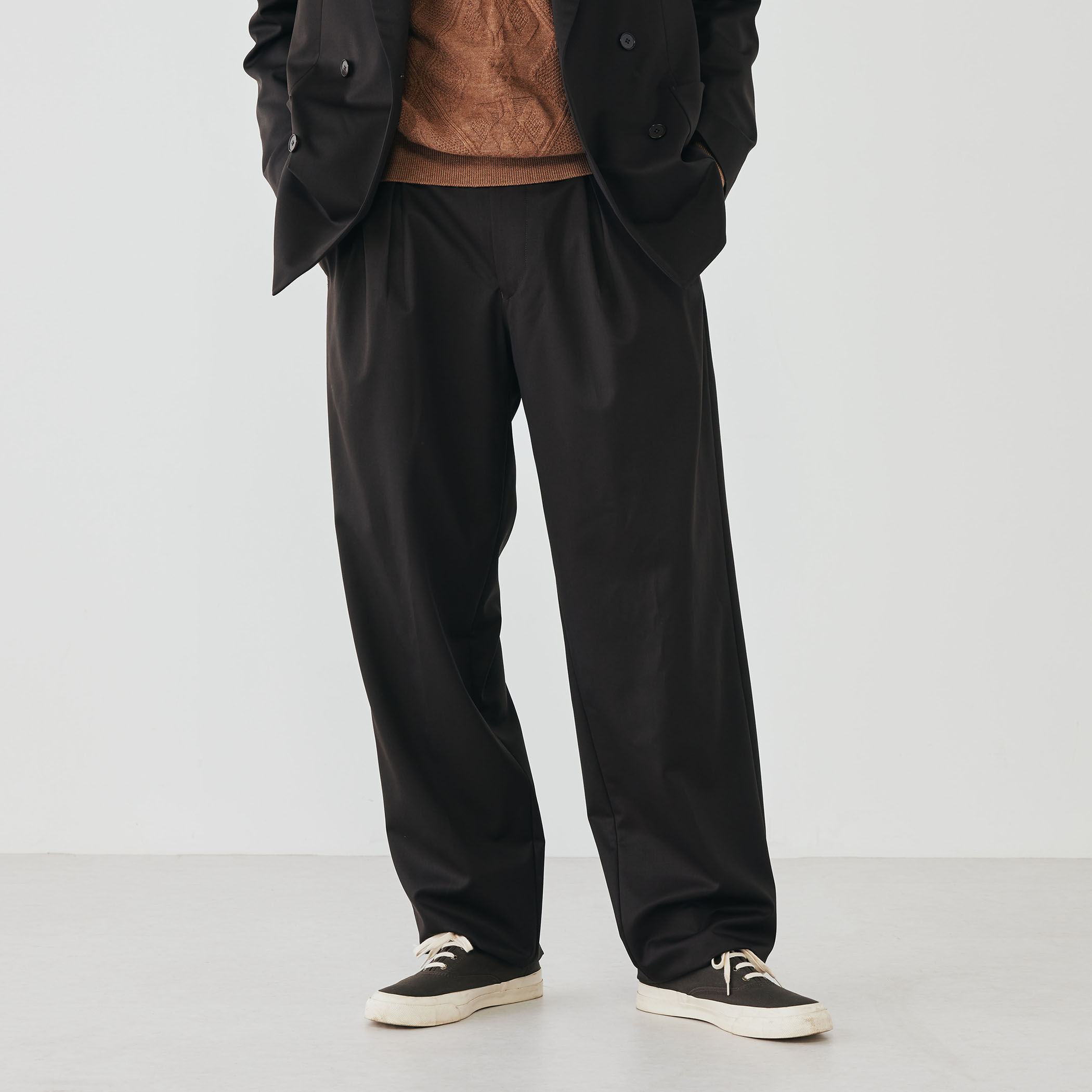 50s ブラック ウールギャバジンスラックス インテリム INTERIM ヴァージン ウール ギャバジン 1タック