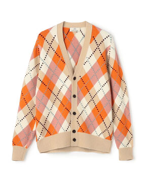 ラムウール インターシャアーガイル Vネックカーディガン