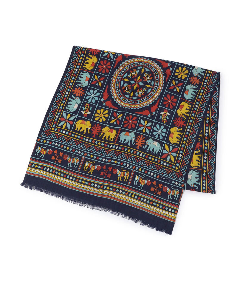 Drake&rsquo;ｓ ELEPHANTS AND FLOWERS PRINT SCARF ウールシルクプリントスカーフ