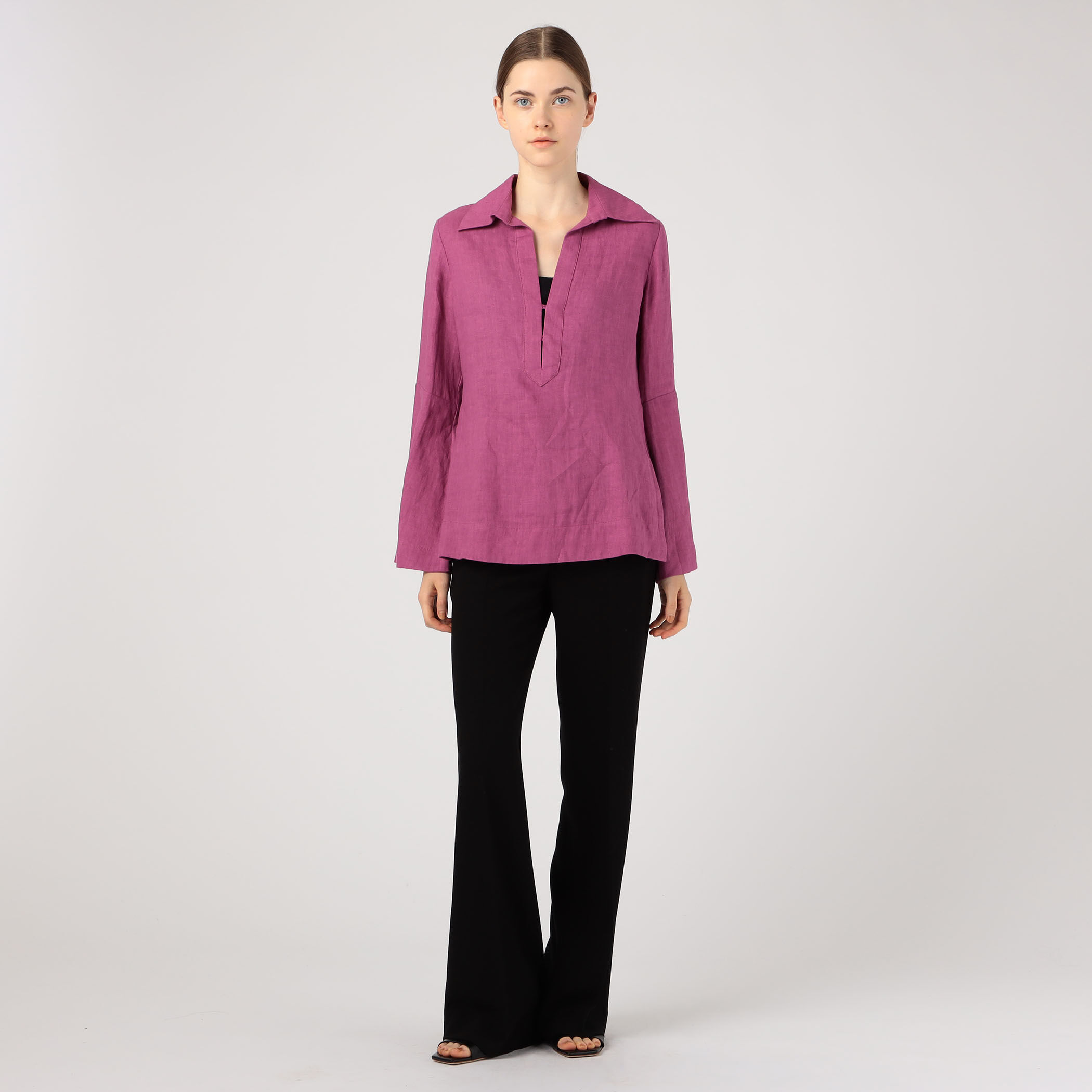 Three Graces EDIE TOP スキッパーカラー リネンシャツ