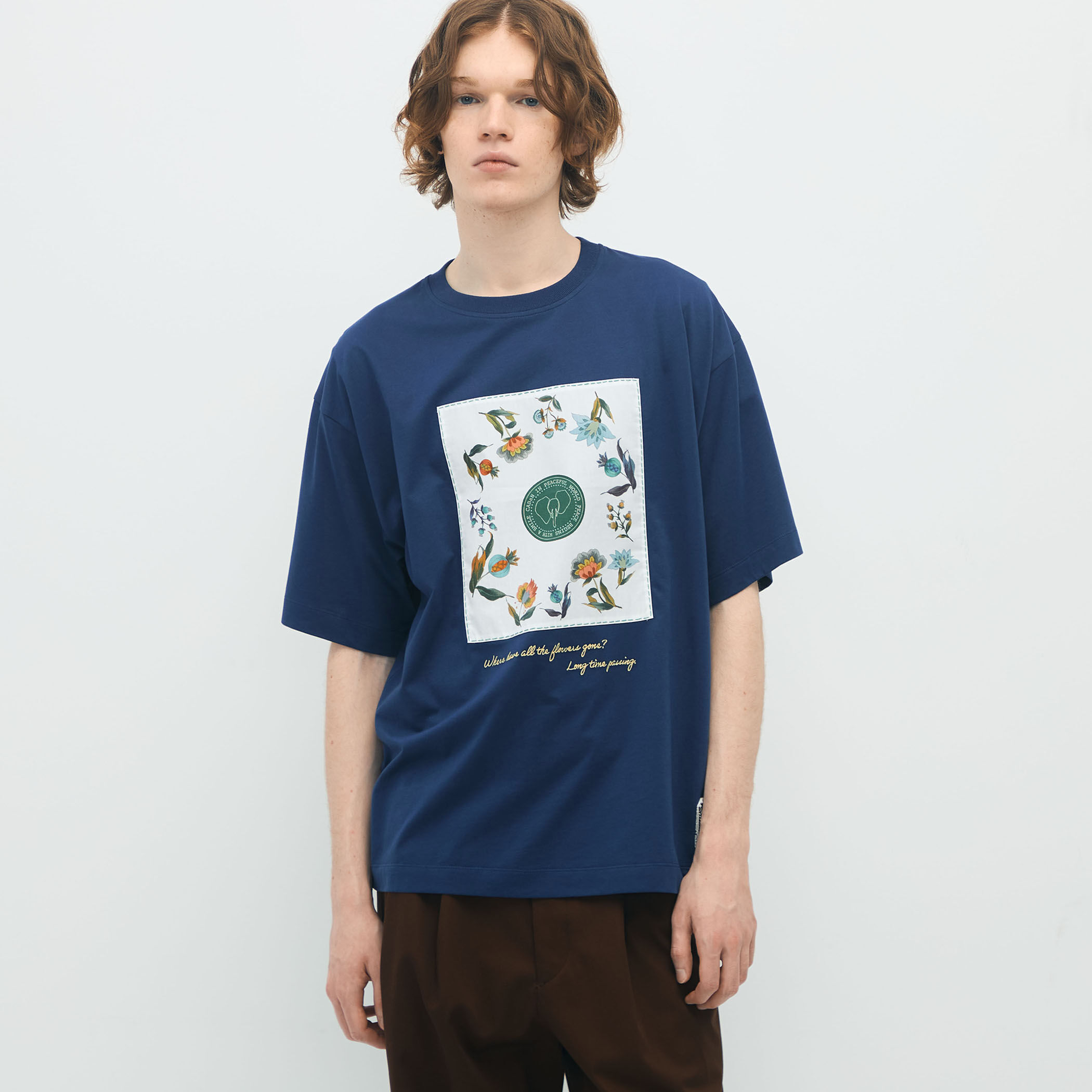CABaN スビンコットン フラワーサークルプリントTシャツ