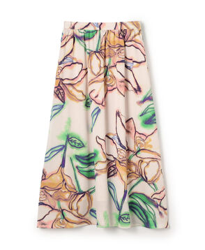ドゥードルフラワープリント ロングギャザースカート