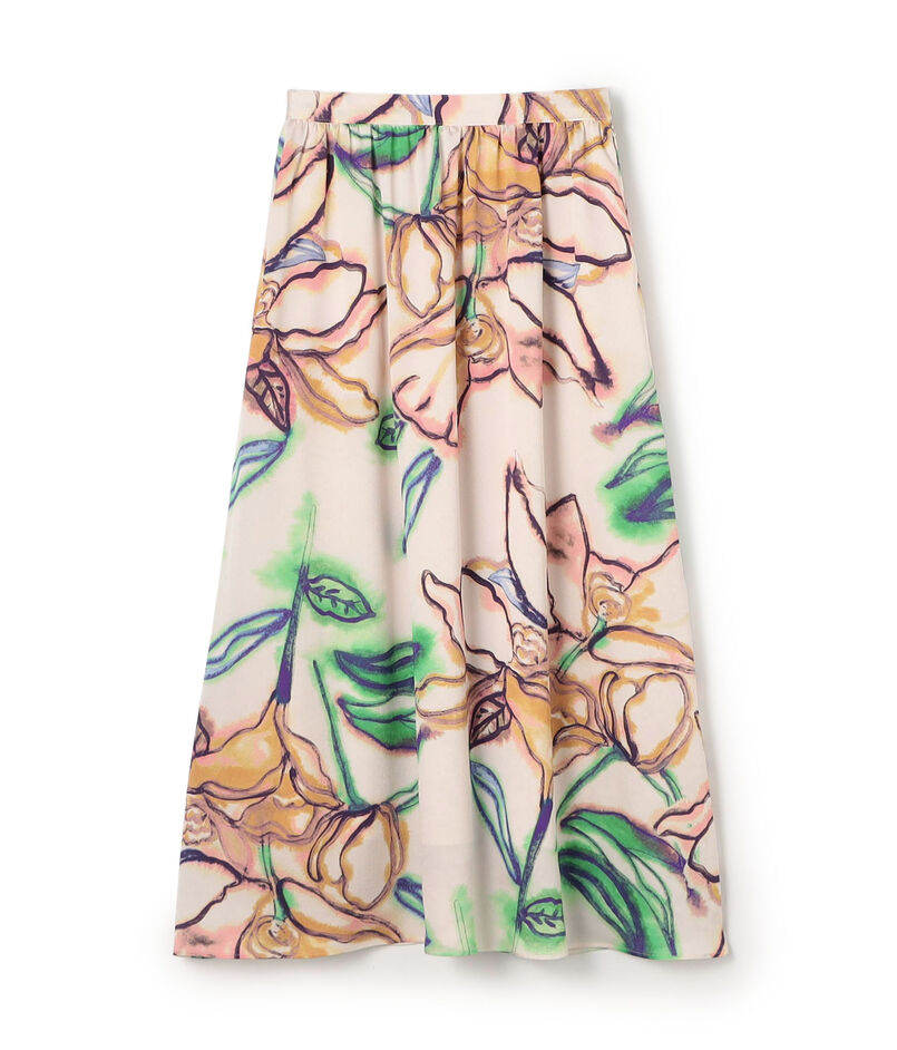 ドゥードルフラワープリント ロングギャザースカート