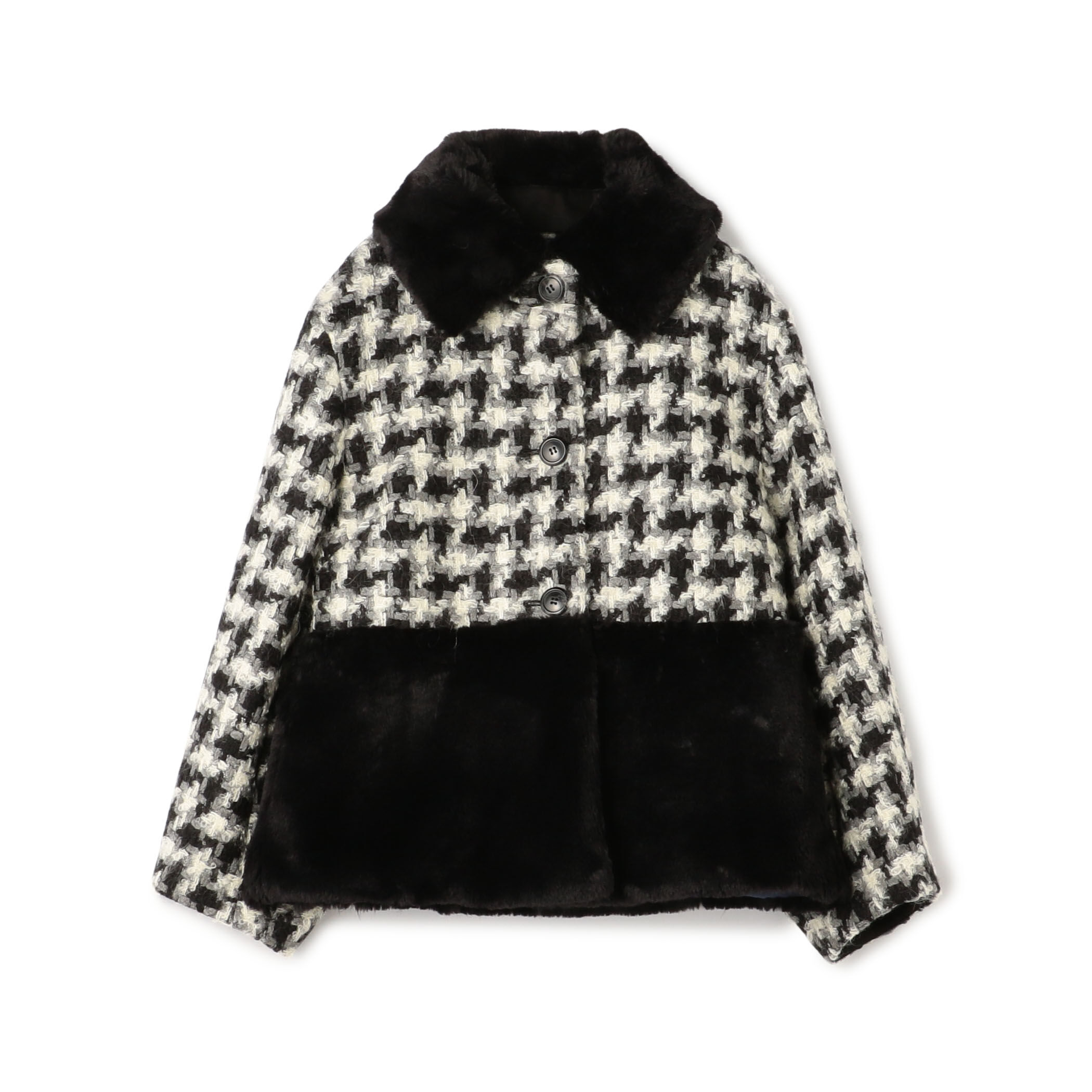 ハウンドトゥース柄 ダウンジャケット セール】 【洗える】ポリエステルハウンドトゥース ショート ダウン