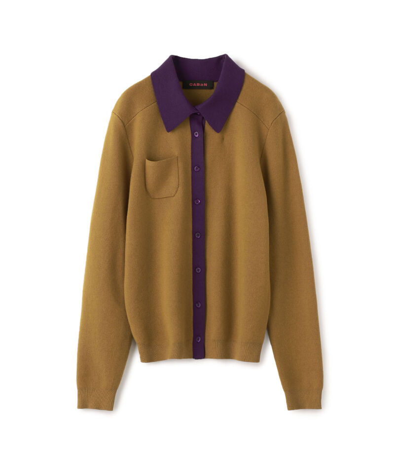 CABaN コットンカシミヤ バイカラーポロカーディガン  