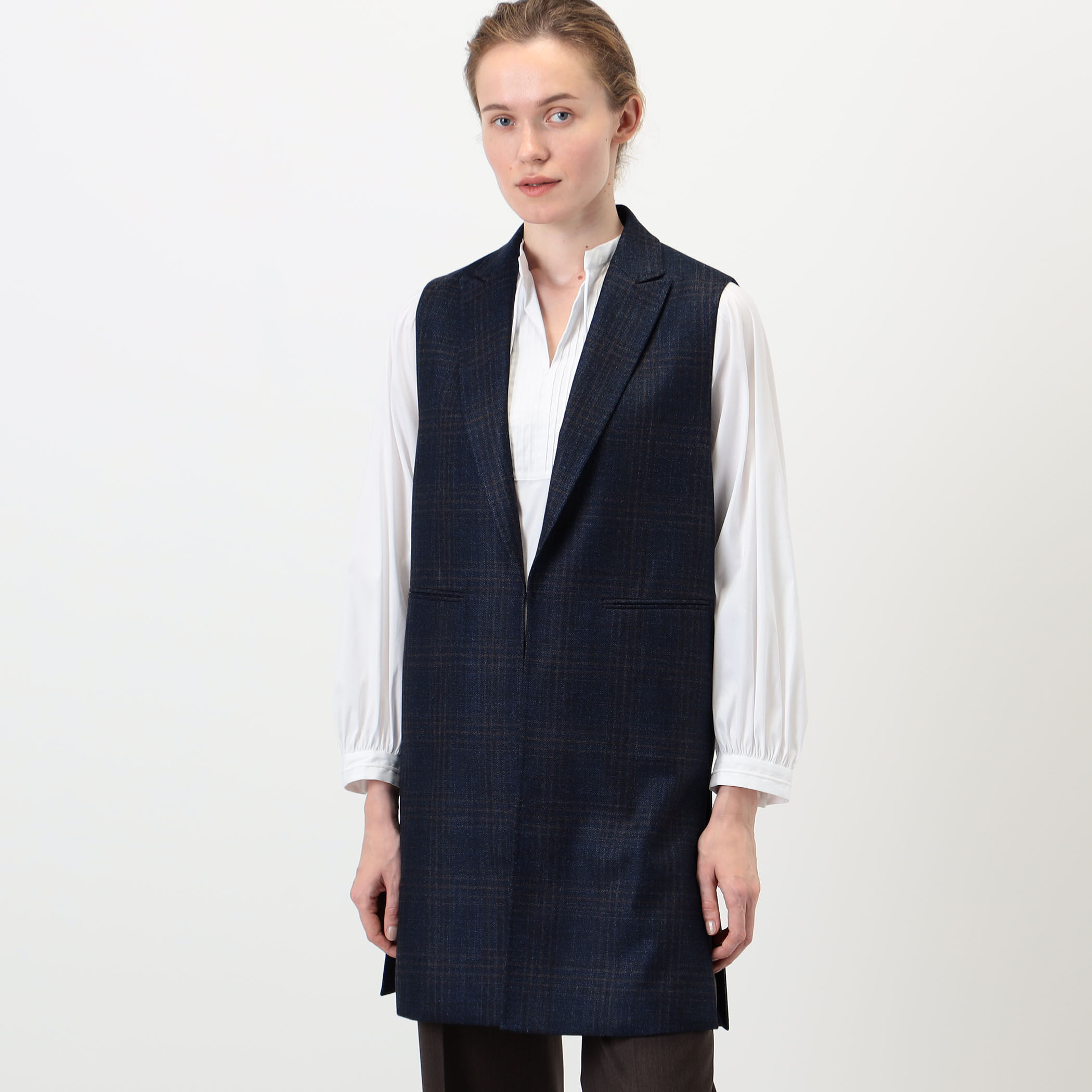 SILK AIR GLEN CHECK ロングジレ｜トゥモローランド 公式サイト