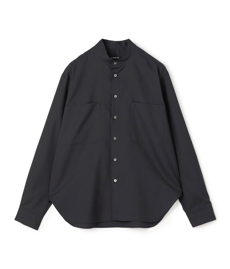 ウォッシャブルトロピカル バンドカラーシャツ