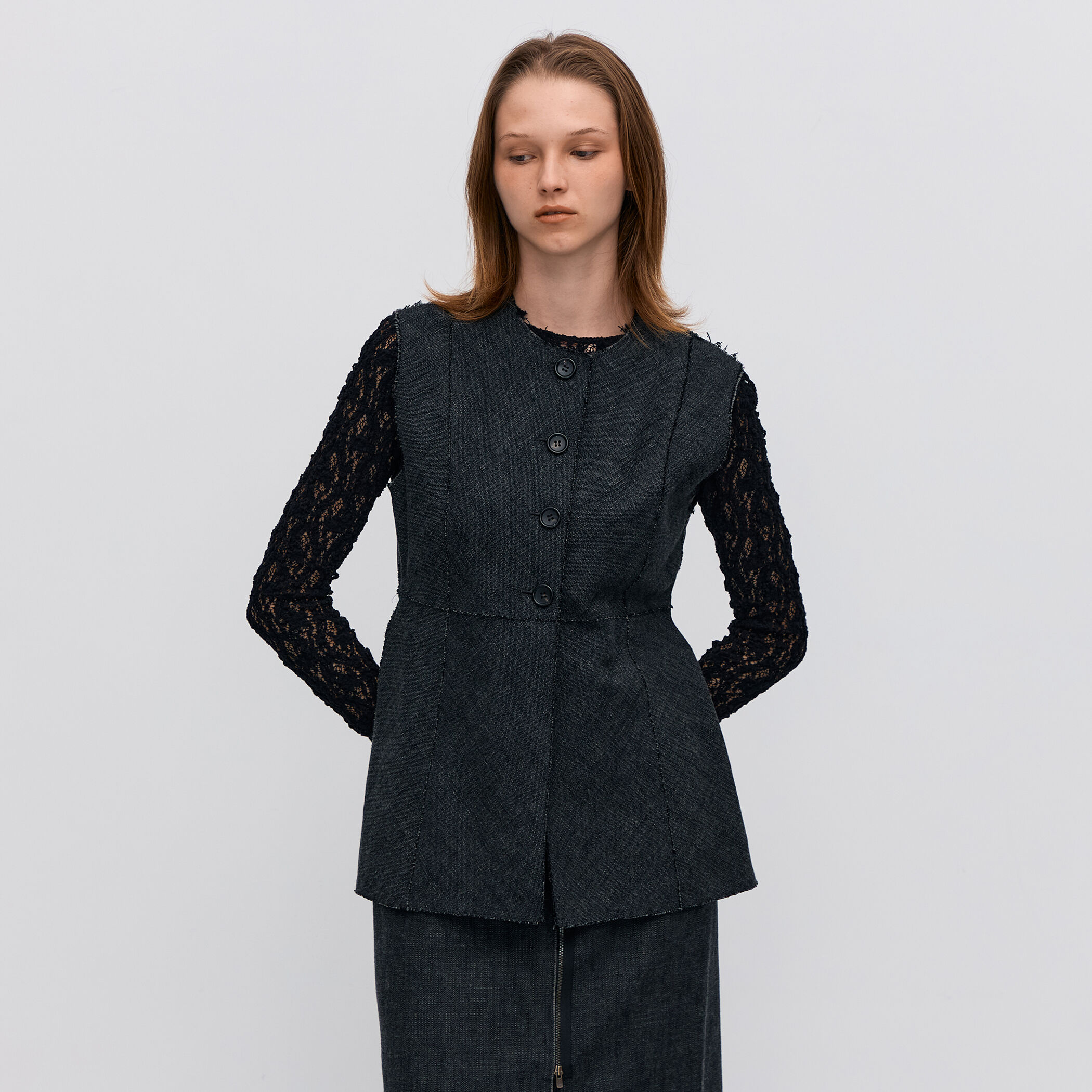 ヘリンボーンツイード カットオフコンビベスト｜トゥモローランド 公式通販