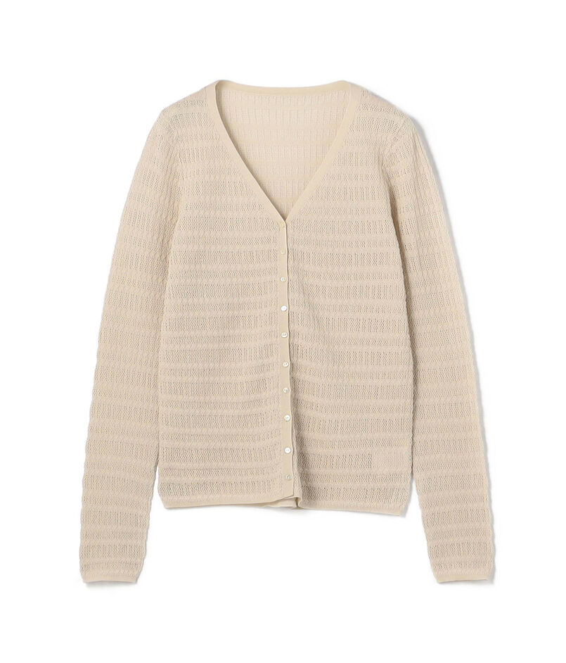 コットンポリエステルアセテートリブ Vネックカーディガン