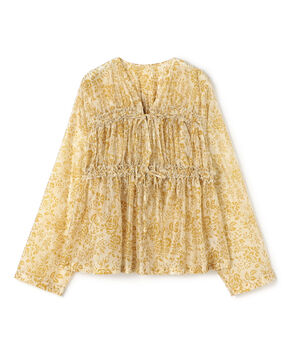 セルロースポリエステルプリント ギャザーブラウス