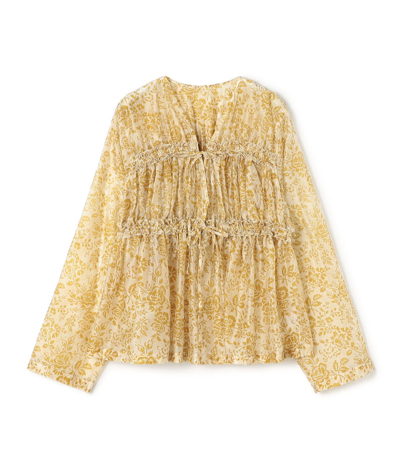 セルロースポリエステルプリント ギャザーブラウス