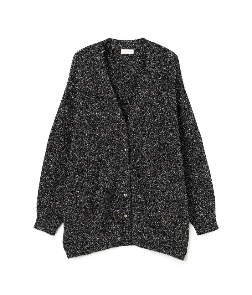 メタリックブークレー Vネックカーディガン