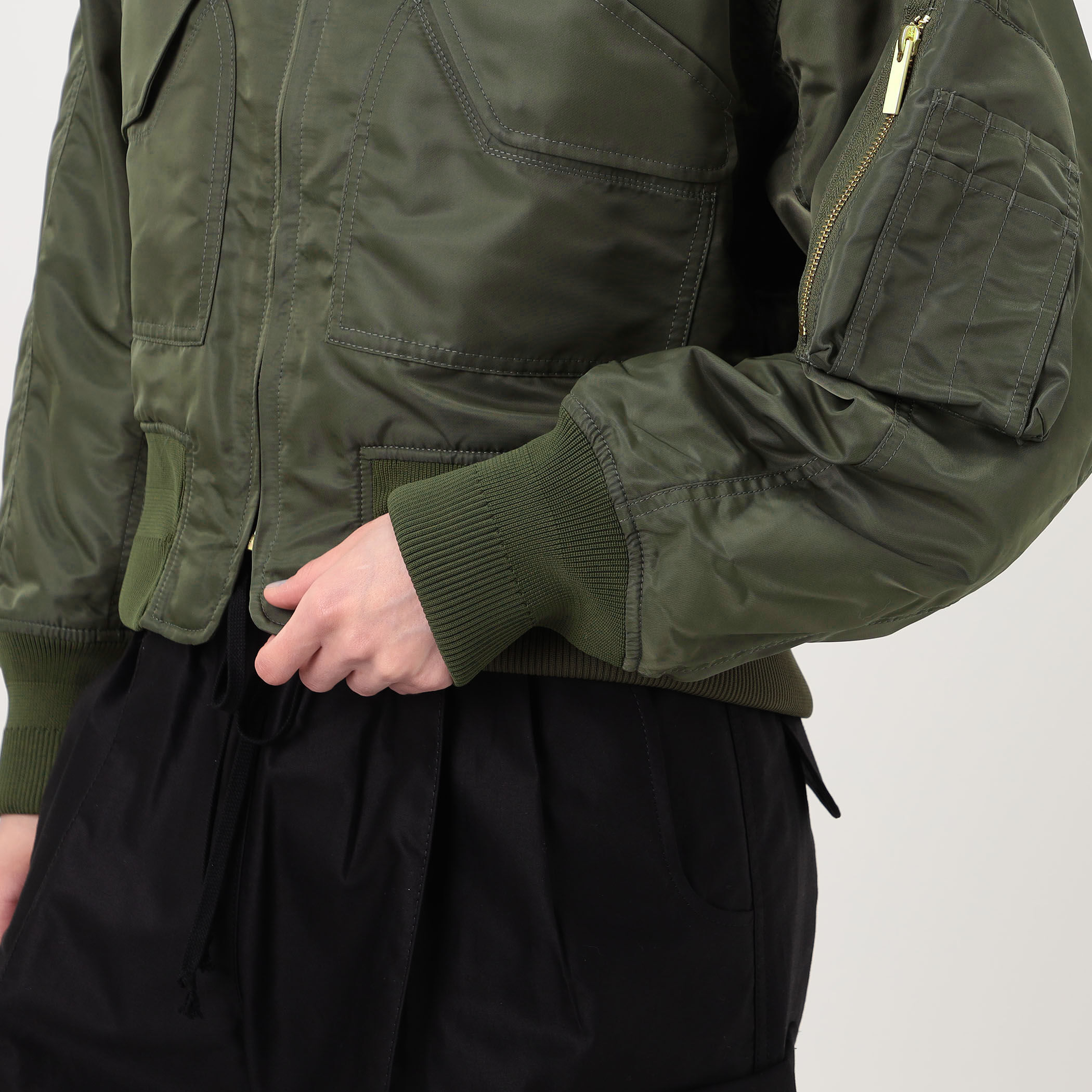 Mame Kurogouchi Nylon Twill 3D Embroidery Flight Jacket フライト