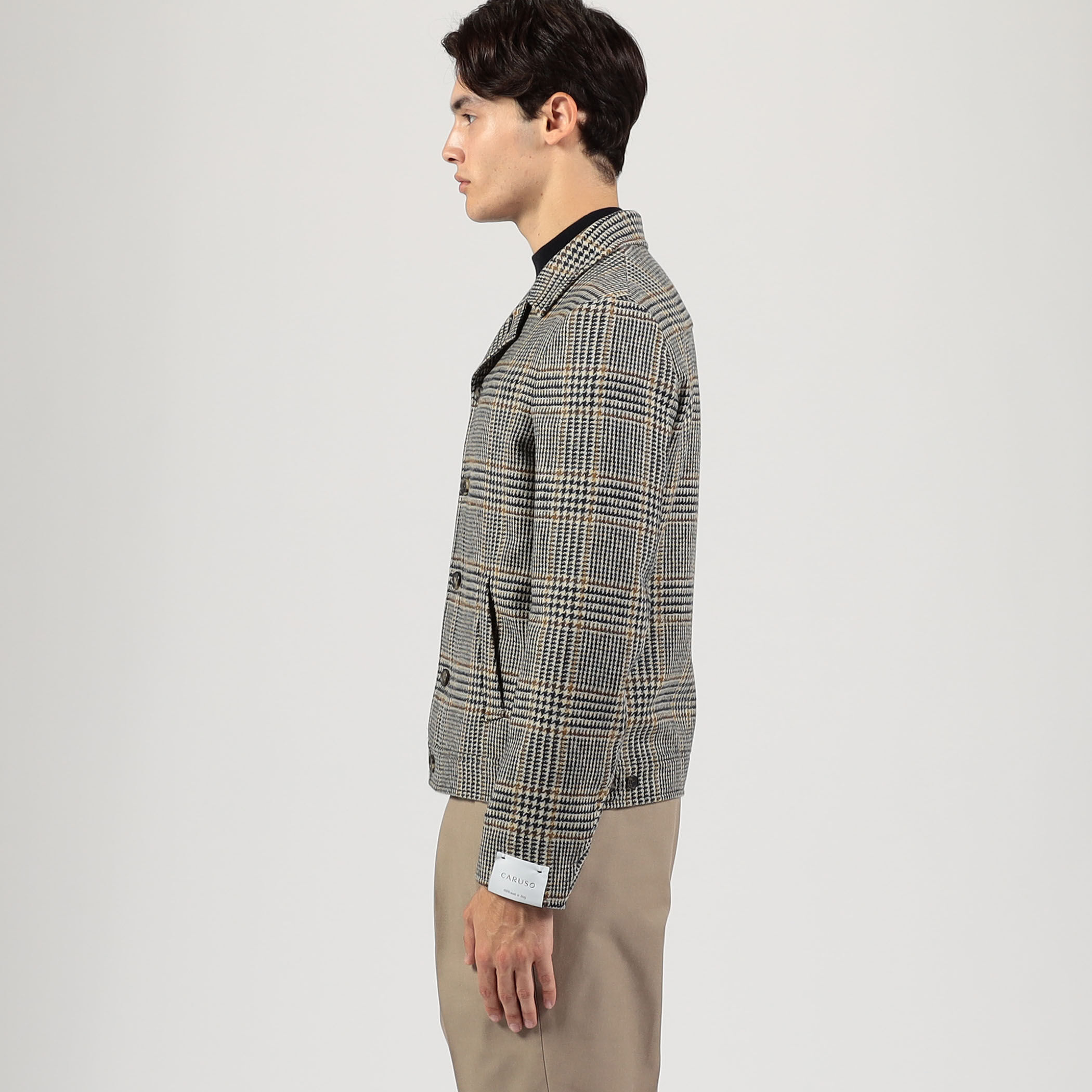 別注】CARUSO ウールグレンチェック ショートブルゾン