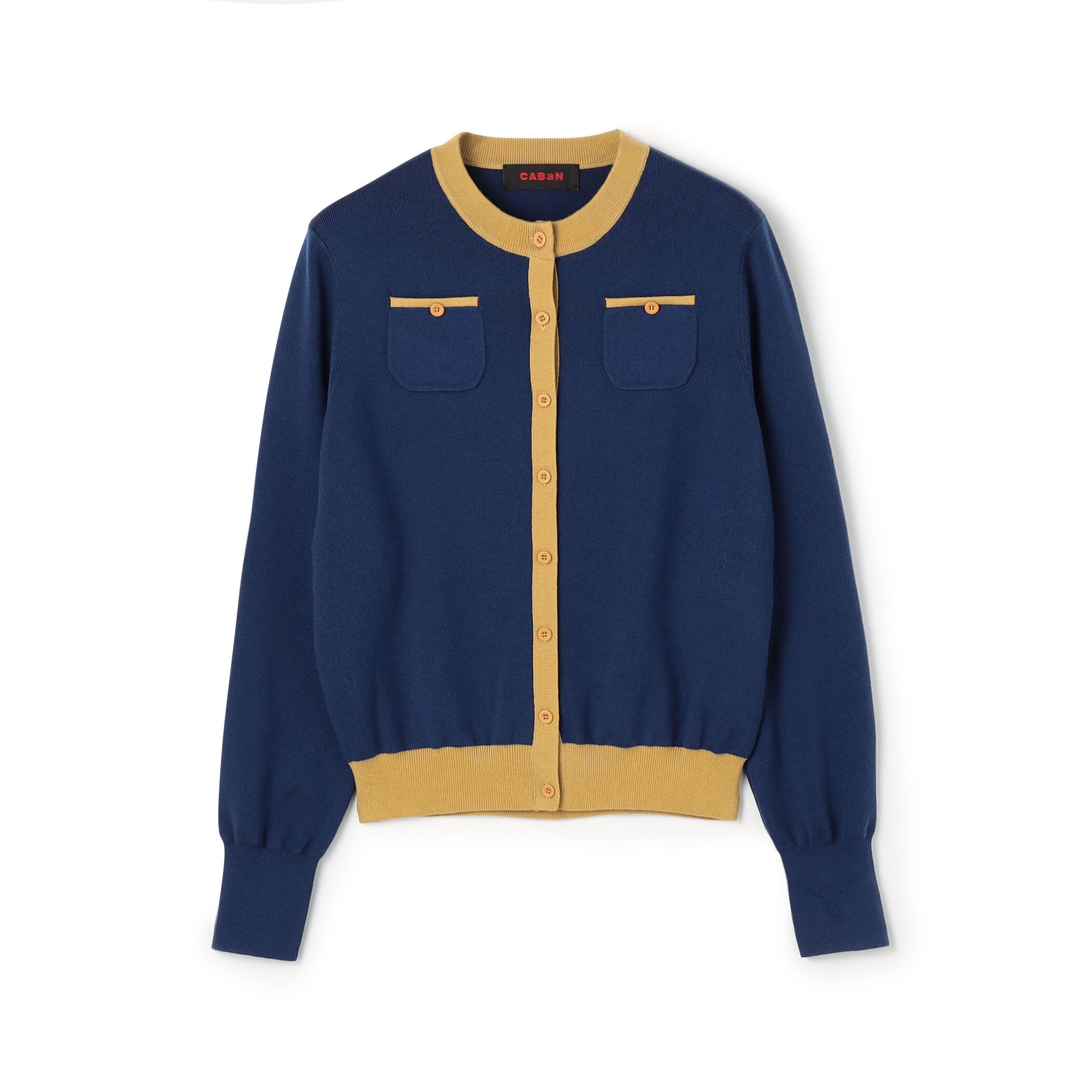 CABaN コットンカシミヤ バイカラークルーネックカーディガン　ブラック コットンカシミヤ バイカラークルーネックカーディガン | CABaN