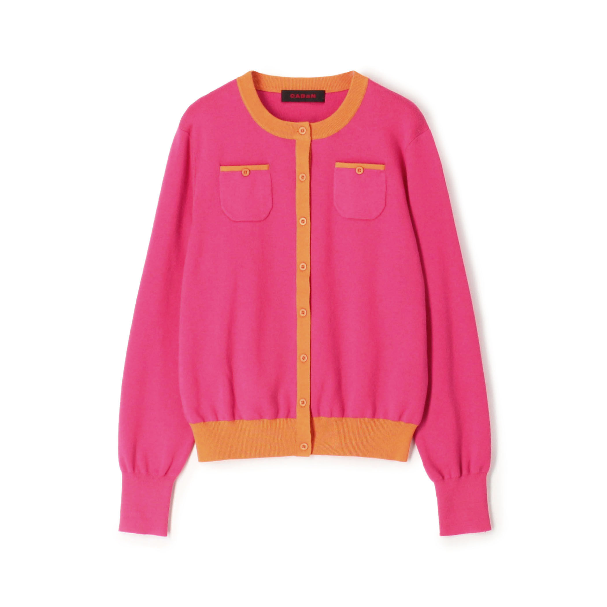 コットンカシミヤ バイカラークルーネックカーディガン