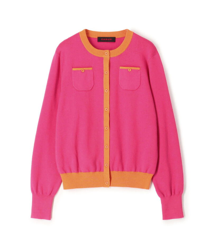 コットンカシミヤ バイカラークルーネックカーディガン