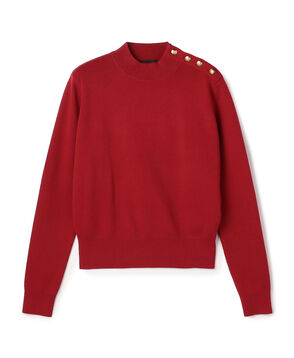 コットンカシミヤ モックネックゴールドボタンプルオーバー