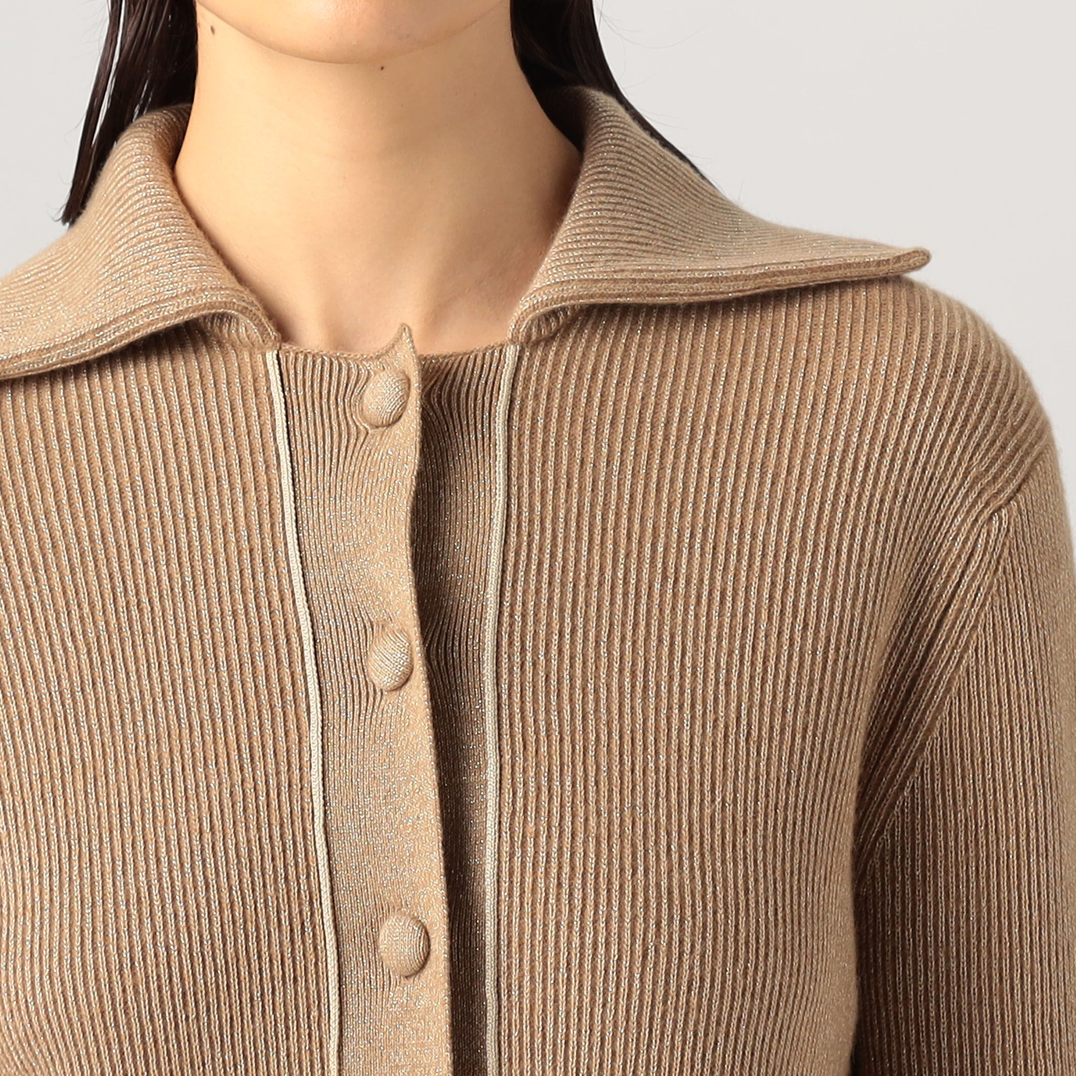 ラメウール フラットカラーニットカーディガン