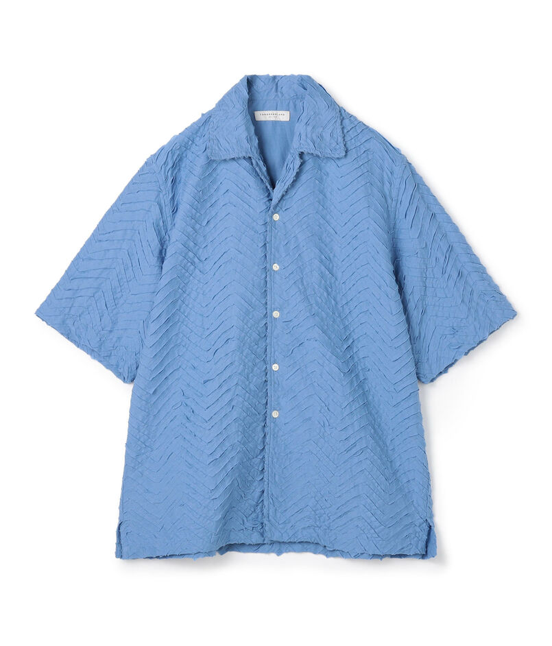 コットンブロード ステッチパターン オープンカラーハーフスリーブシャツ