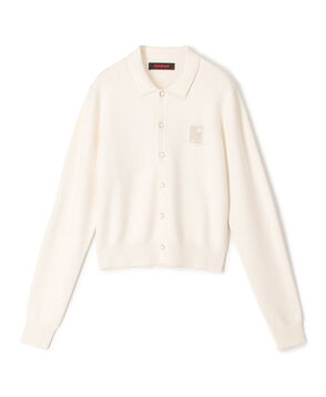 コットンカシミヤ パールロゴポロカーディガン
