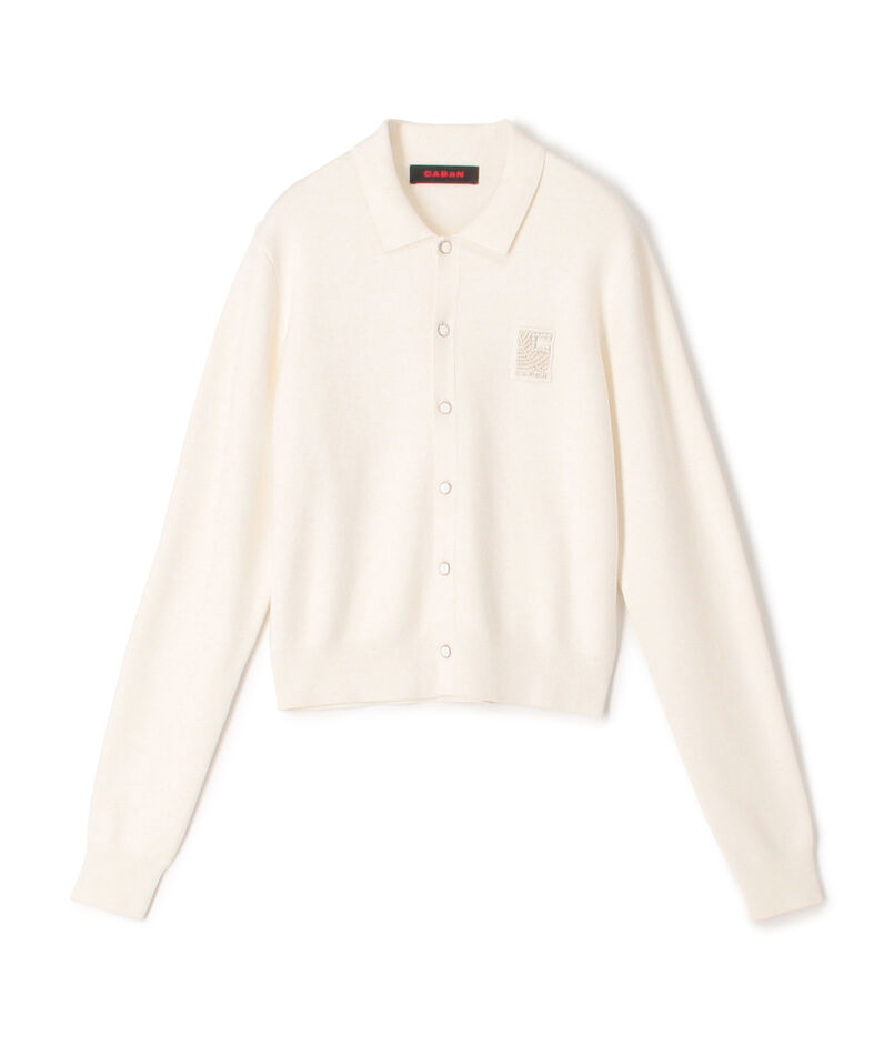 コットンカシミヤ パールロゴポロカーディガン