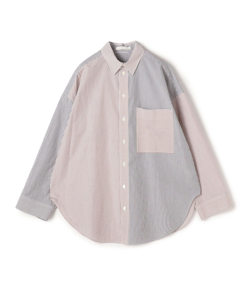 ワッシャーコットンポプリン ストライプコンビシャツ