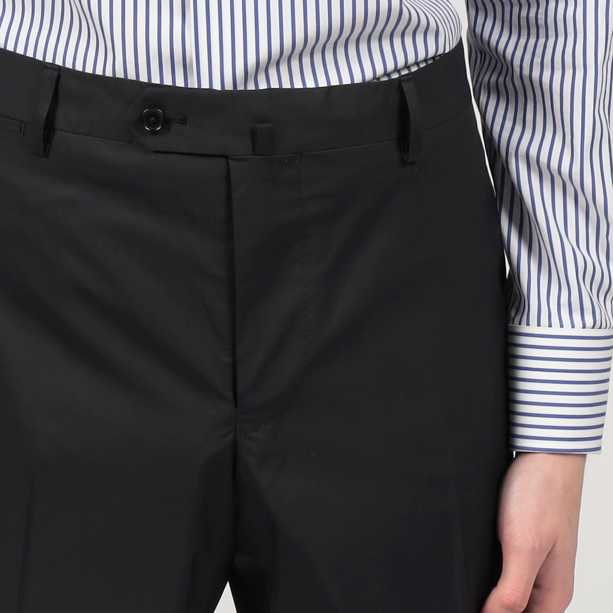 コットンポリエステルハイカウント ノープリーツスリムスラックス