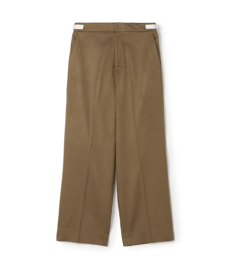 ウールカシミヤ レザーベルトストレートパンツ
