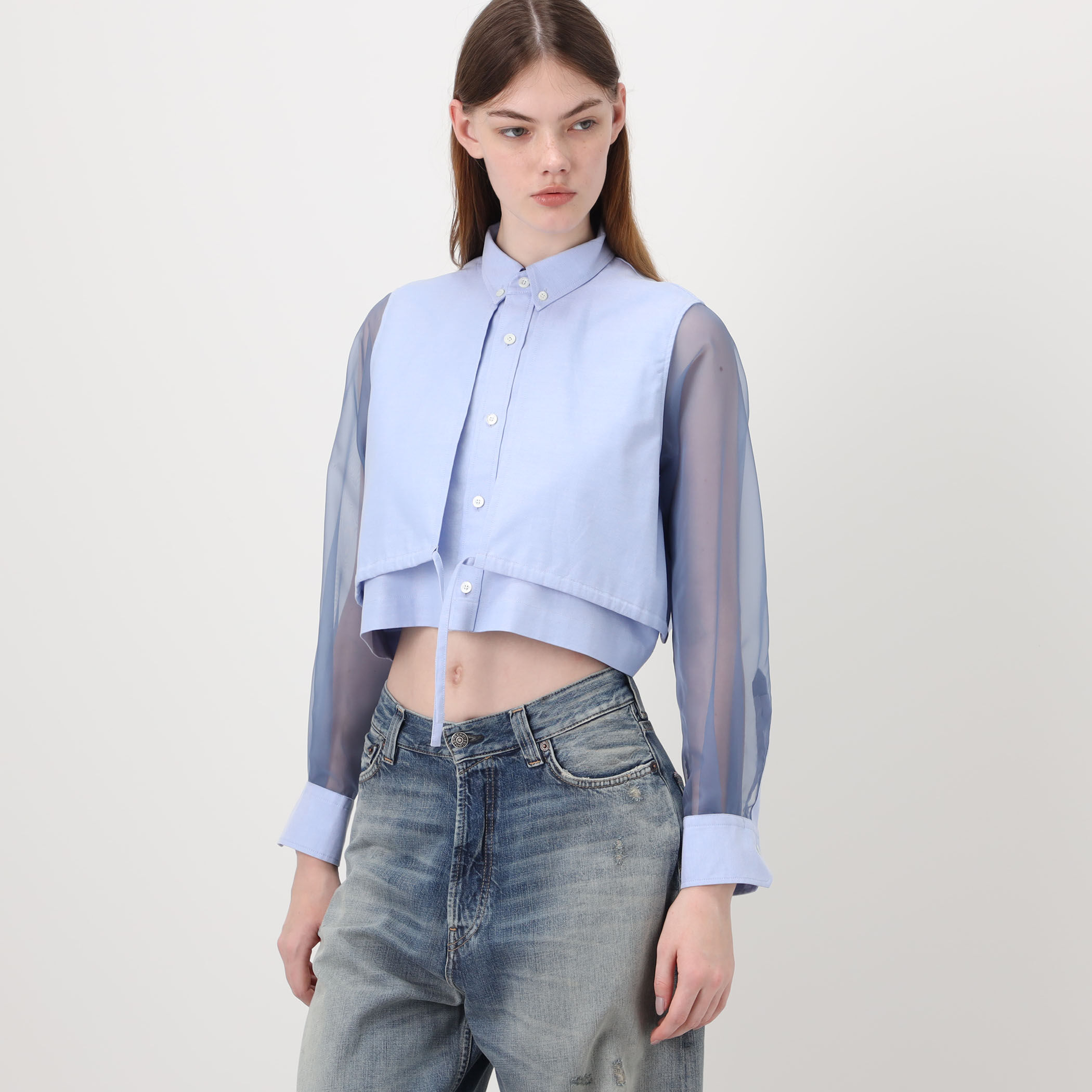 HYKE OXFORD SHEER SLEEVE SHIRT シアースリーブシャツ