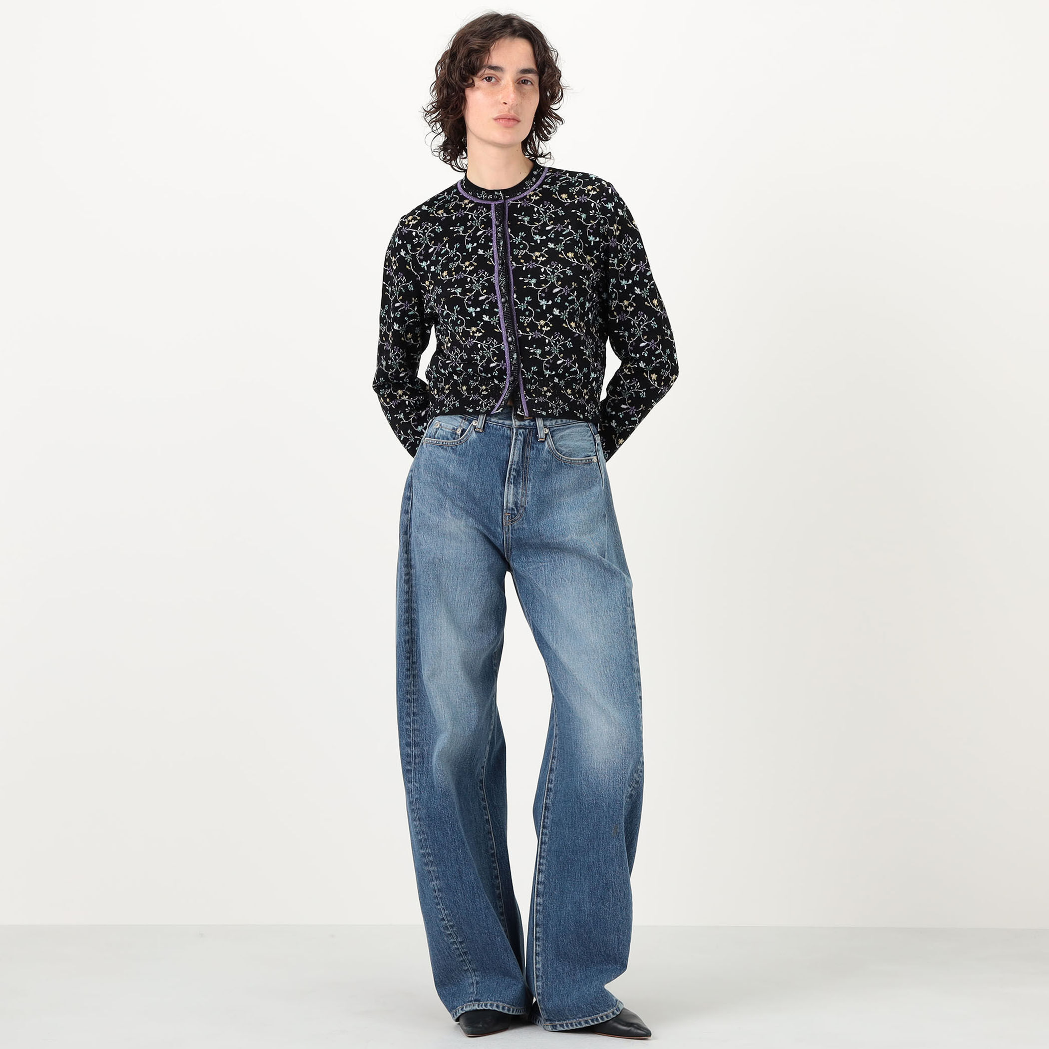 Mame Kurogouchi Floral Motif Glitter Knit Cardigan