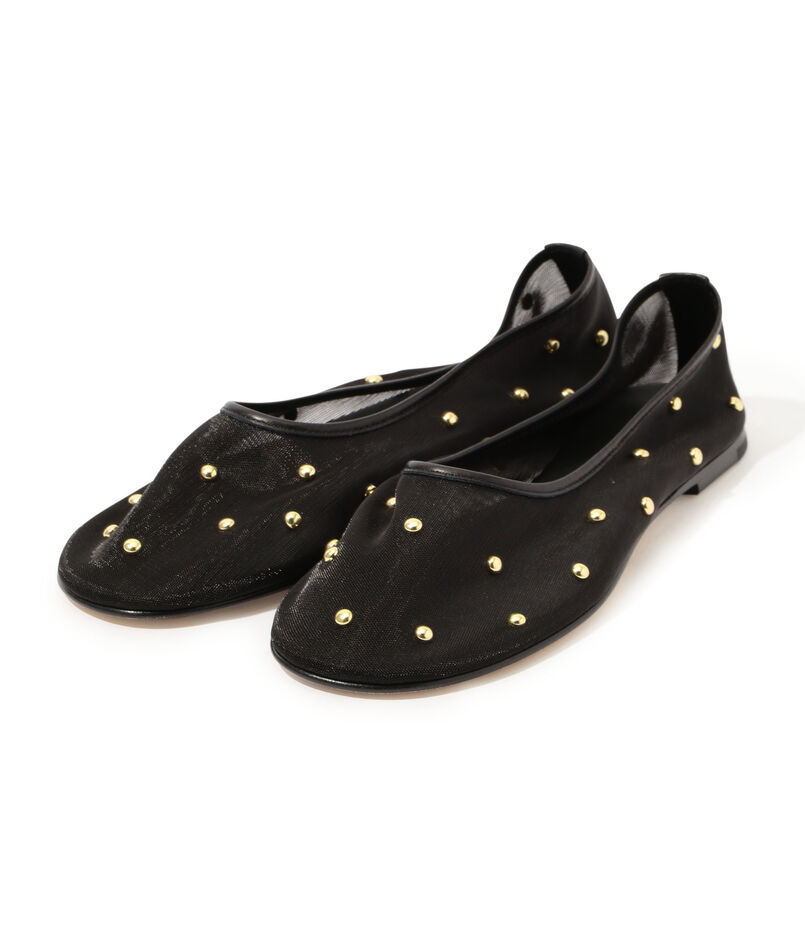 DEAR FRANCES バラ スタッズド メッシュ バレエ シューズ
