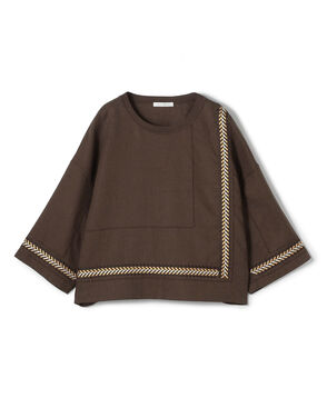 リブコンビフレンチリネン クルーネックブラウス