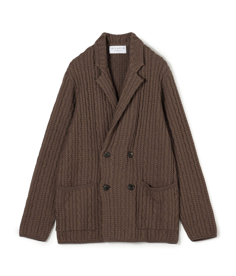 ウールケーブルニット ダブルブレスト4Bジャケット