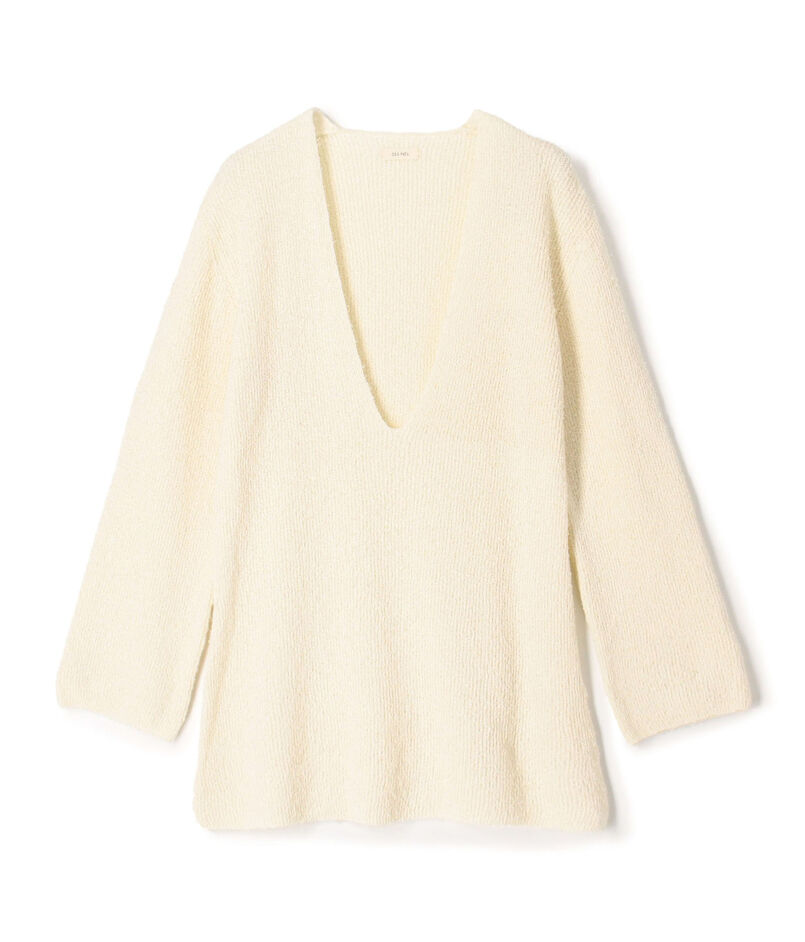 カールヤーンニット Vネックチュニックプルオーバー