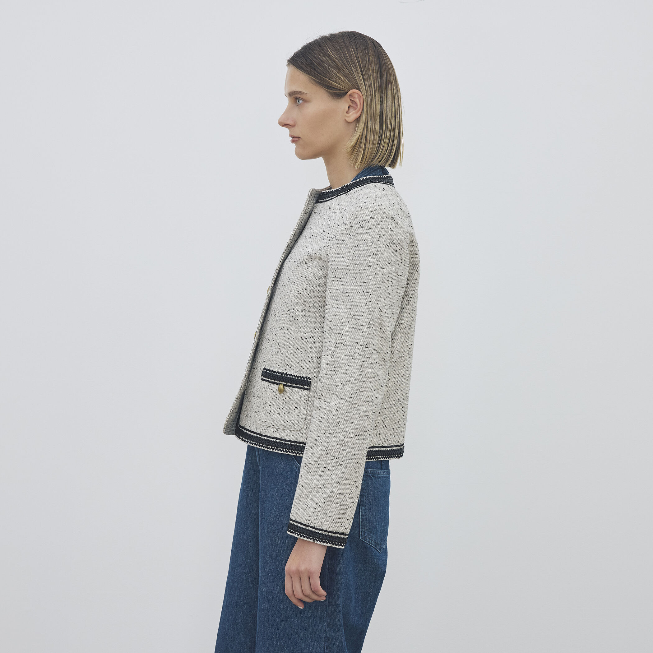 WEB先行予約】メランジツイル クルーネックコンパクトジャケット