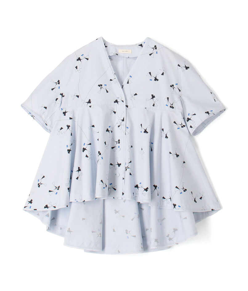 トライアングルクロスプリント フレアテールブラウス